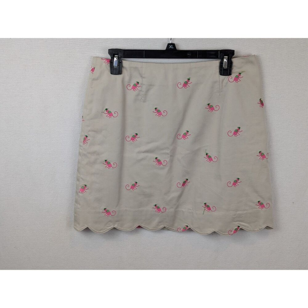 Lilly Pulitzer Monkey Embroidered Lined Tan/Khaki Skirt Women's Size 8 - Picture 1 of 13